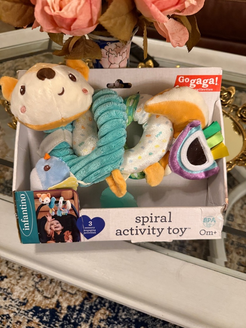 Infantino Go Gaga Plush Spiral Car Seat Activity Toy - Aqua, Yellow